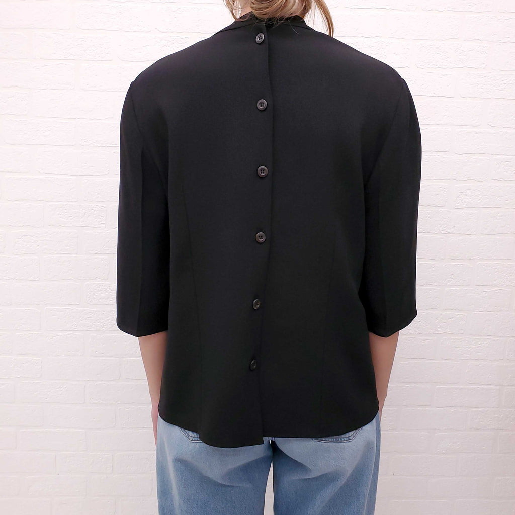 PRADA BLACK BLOUSE WITH BUTTONS UP BACK - SIZE 44