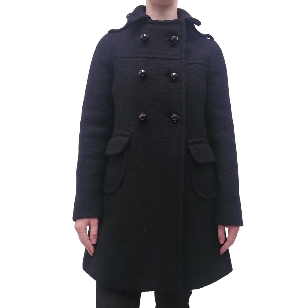 PRADA BLACK BOUCLE COAT WITH BLACK AND GOLD BUTTONS - SIZE 40