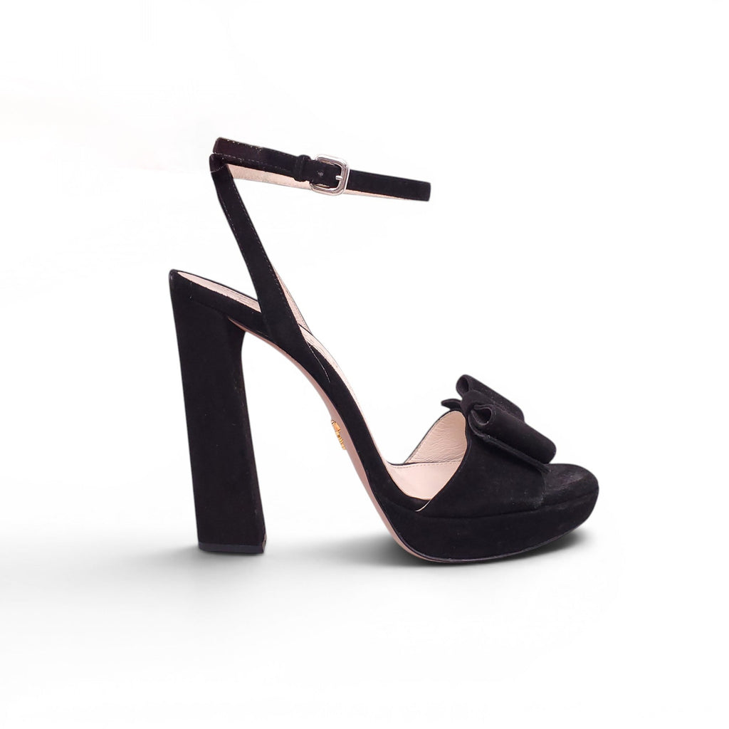 PRADA BLACK BOW SUEDE HEELS - SIZE 38