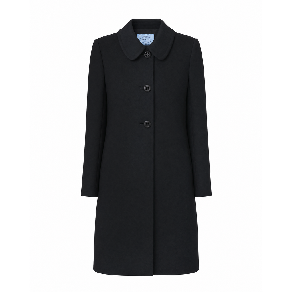 PRADA BLACK COAT WITH LARGE BUTTONS - SIZE 44