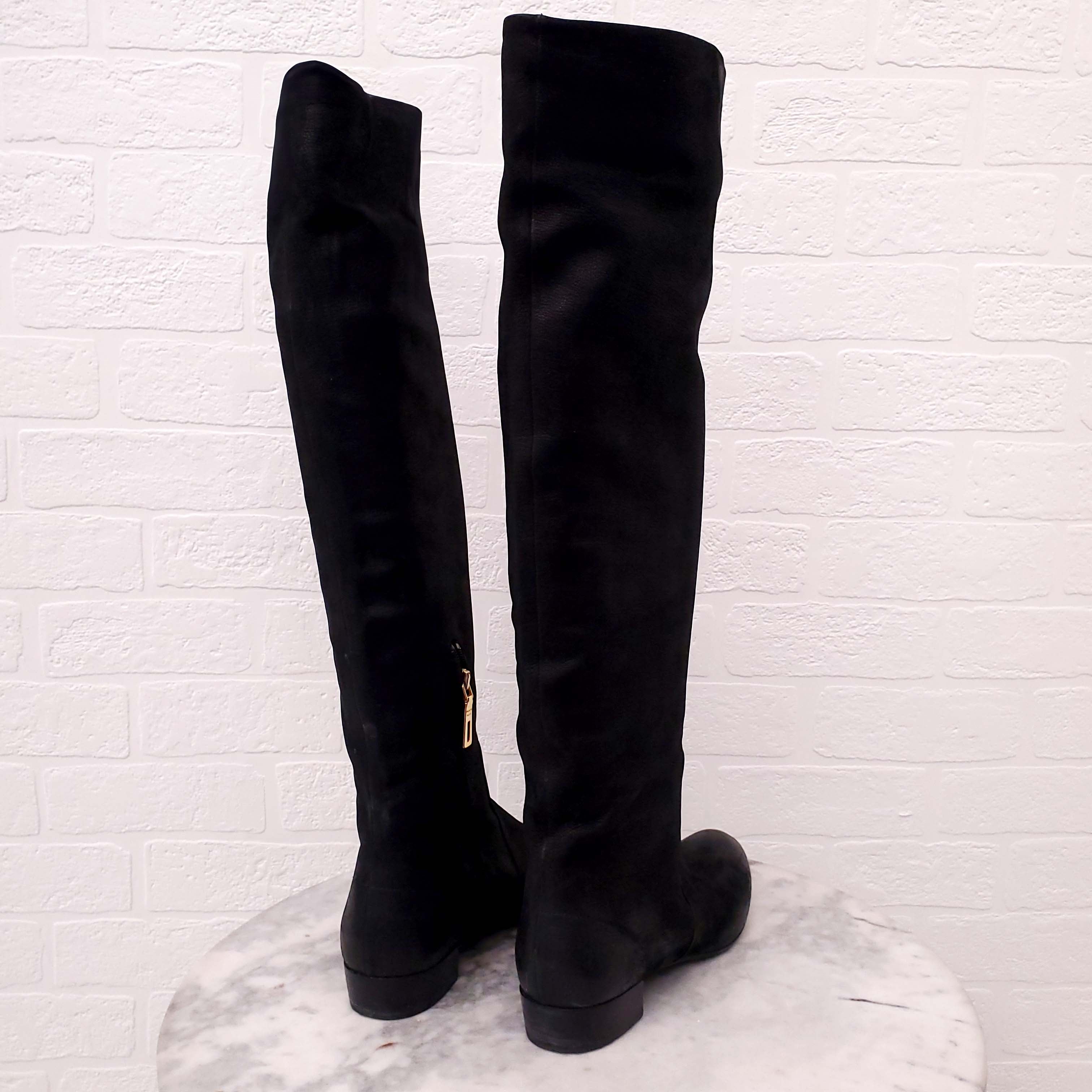 PRADA BLACK DISTRESSED BOOTS WITH GOLD ZIPPER - SIZE 36.5