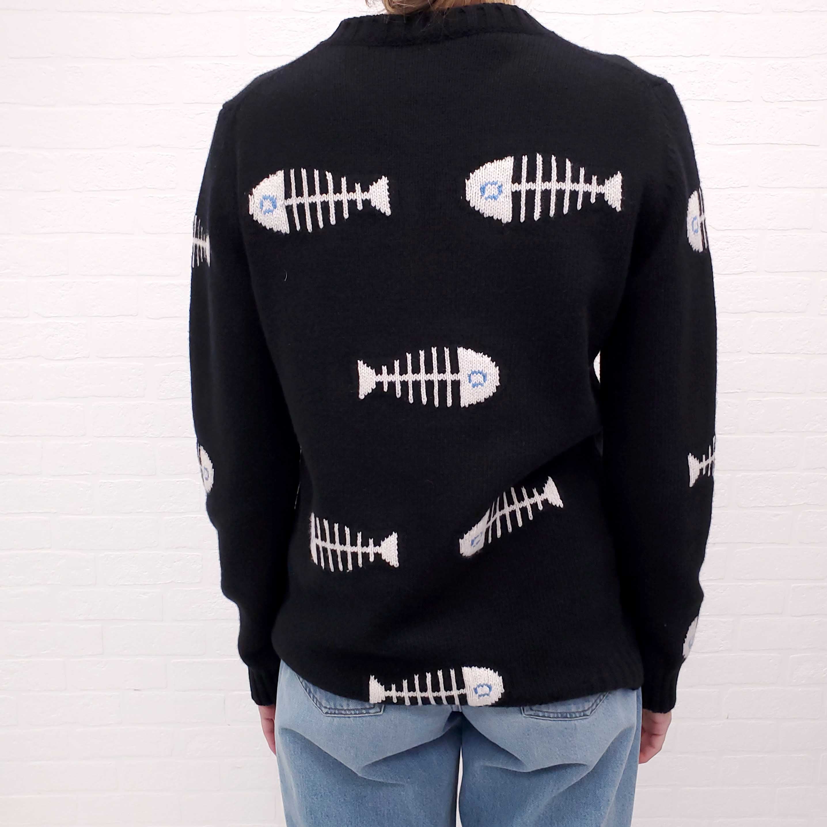 PRADA BLACK FISH SWEATER WITH LOGO - SIZE 44