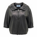 PRADA BLACK LEATHER BOMBER JACKET - SIZE 42