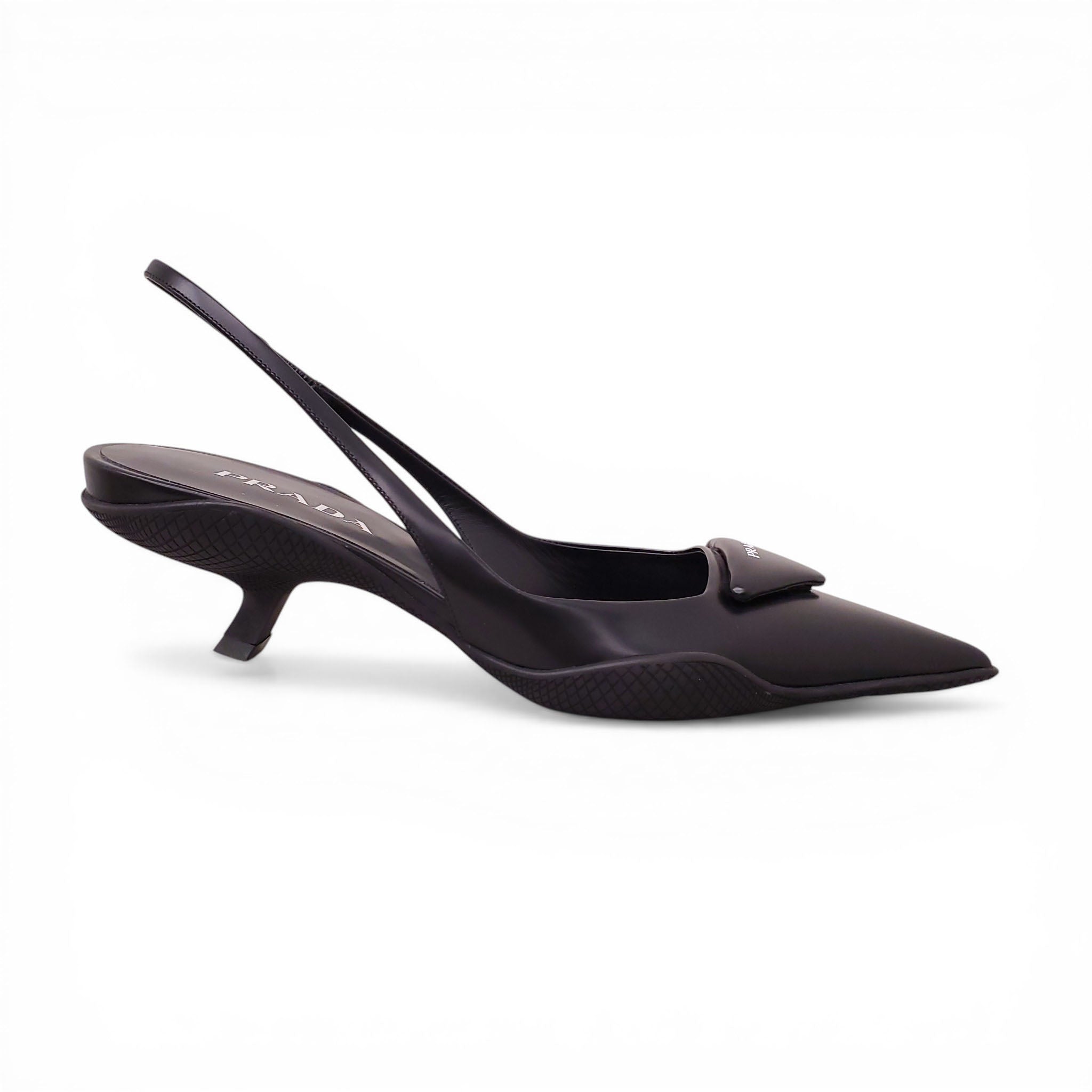 PRADA BLACK LEATHER SLINGBACK KITTEN HEELS - SIZE 40