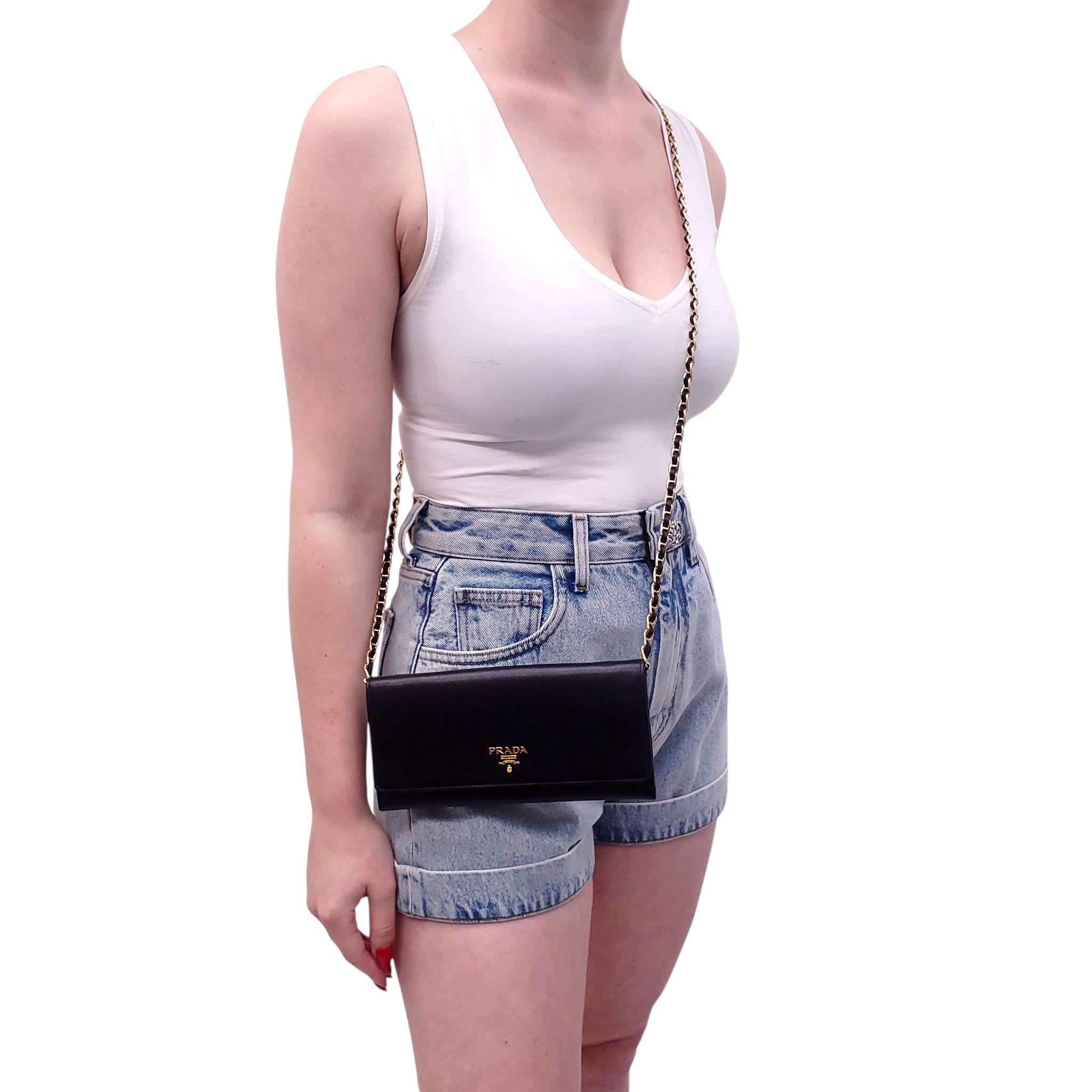 PRADA BLACK LEATHER WALLET ON A CHAIN