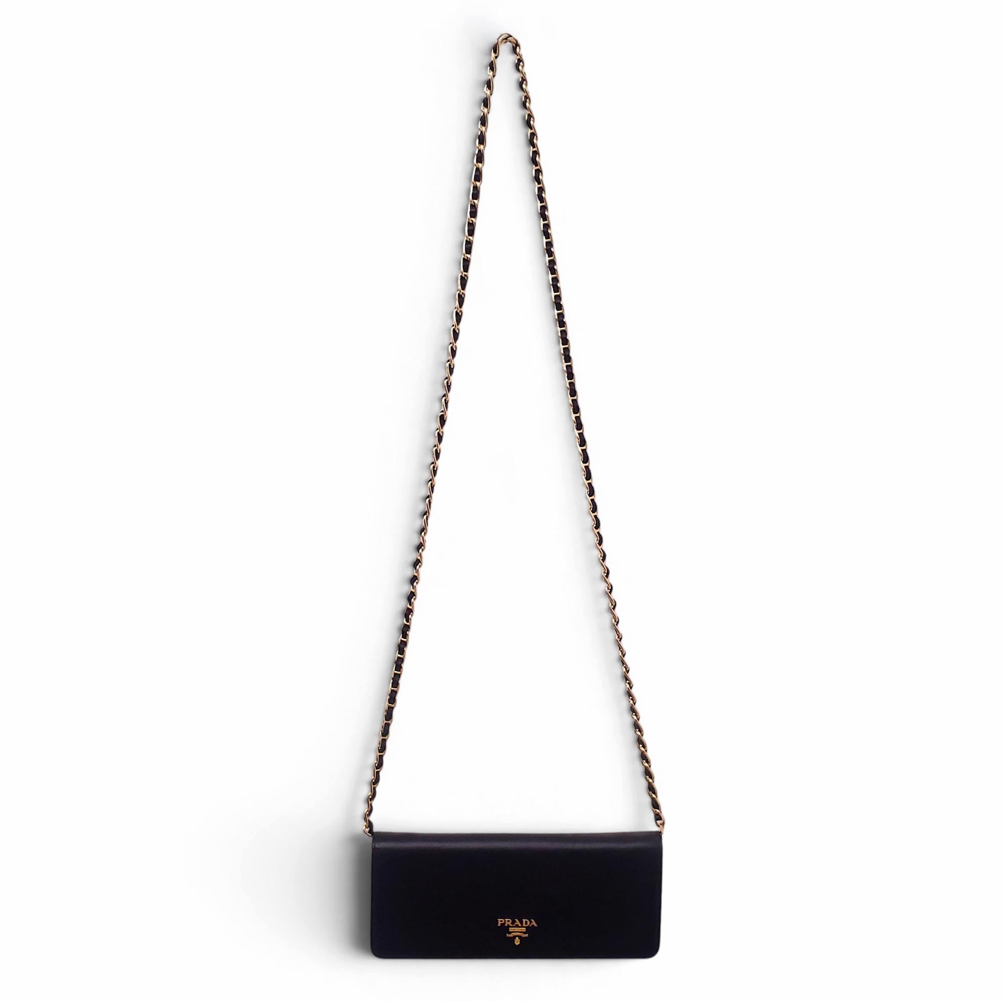 PRADA BLACK LEATHER WALLET ON A CHAIN