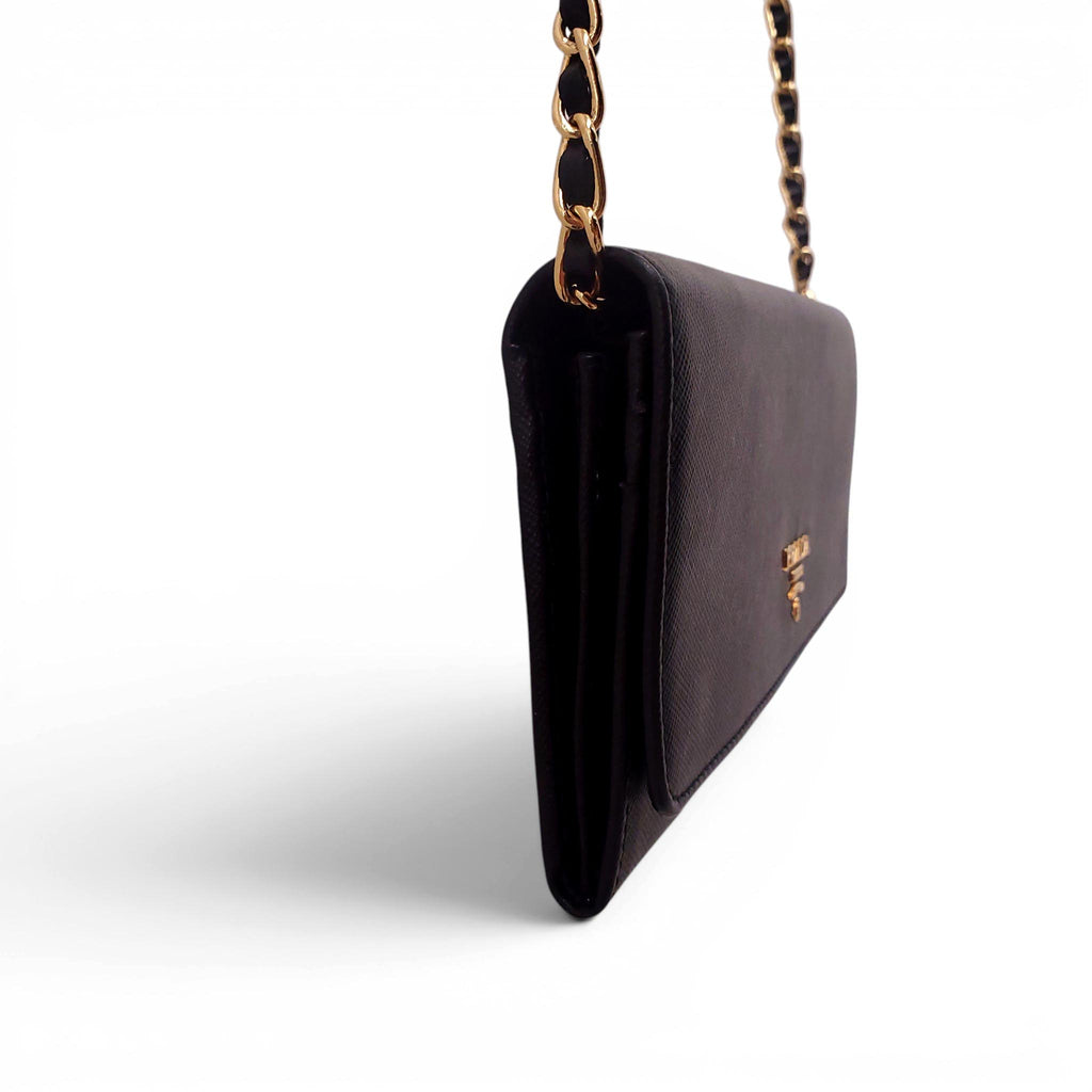 PRADA BLACK LEATHER WALLET ON A CHAIN