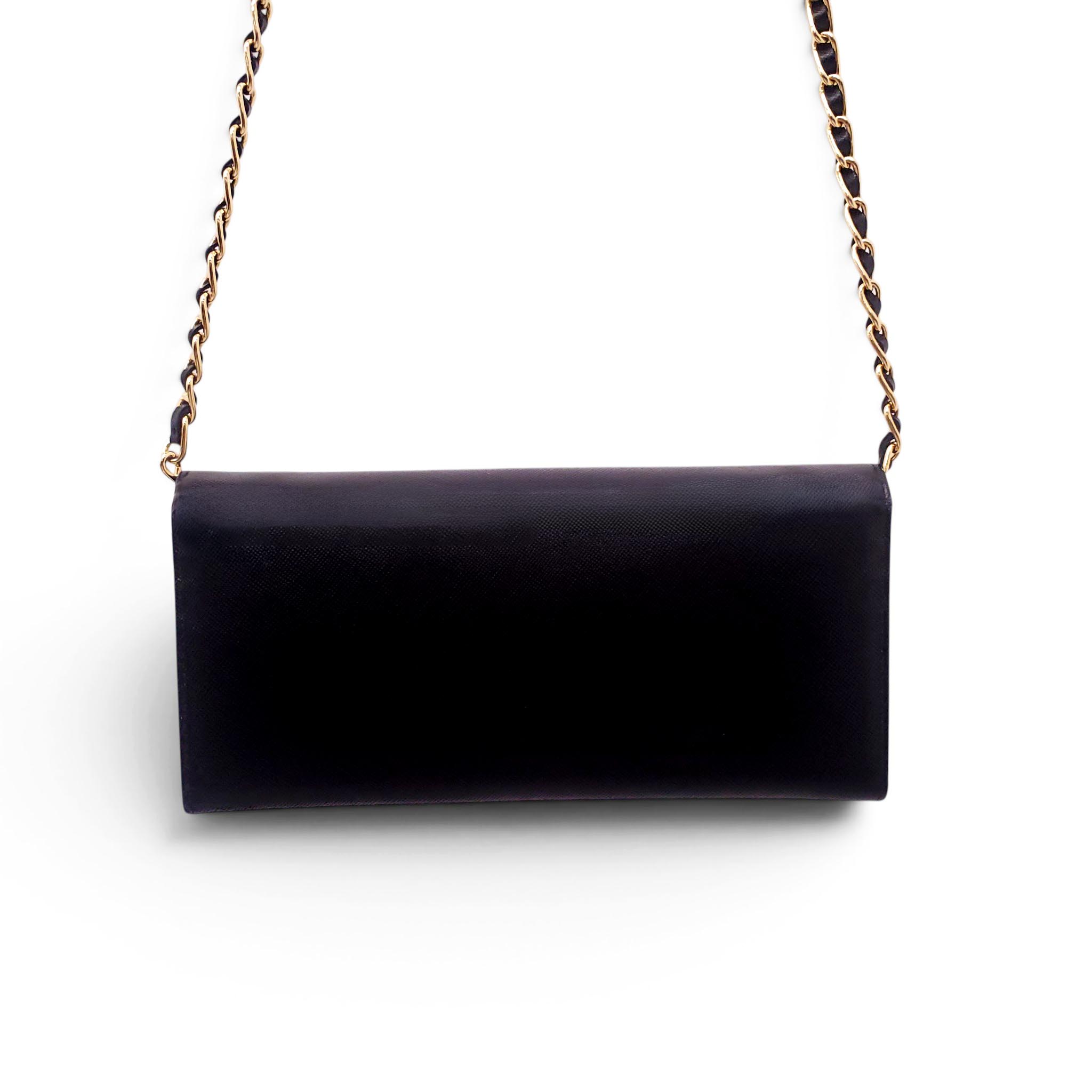 PRADA BLACK LEATHER WALLET ON A CHAIN