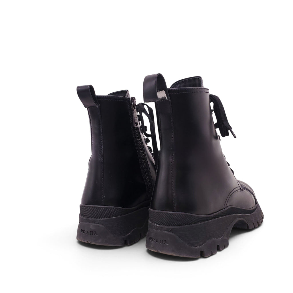 PRADA BLACK LOGO MOTO BOOTS - SIZE 38.5