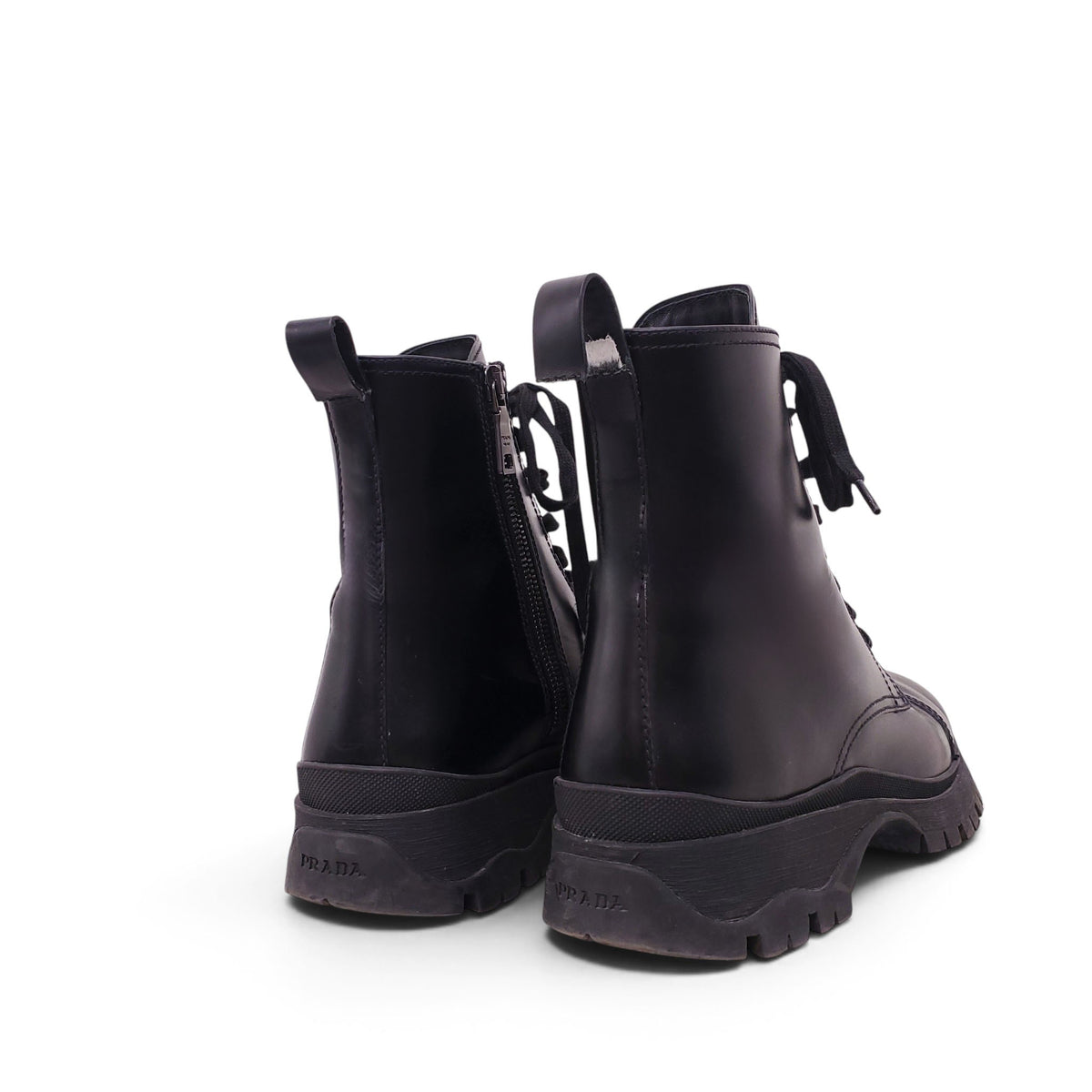 PRADA BLACK LOGO MOTO BOOTS - SIZE 38.5