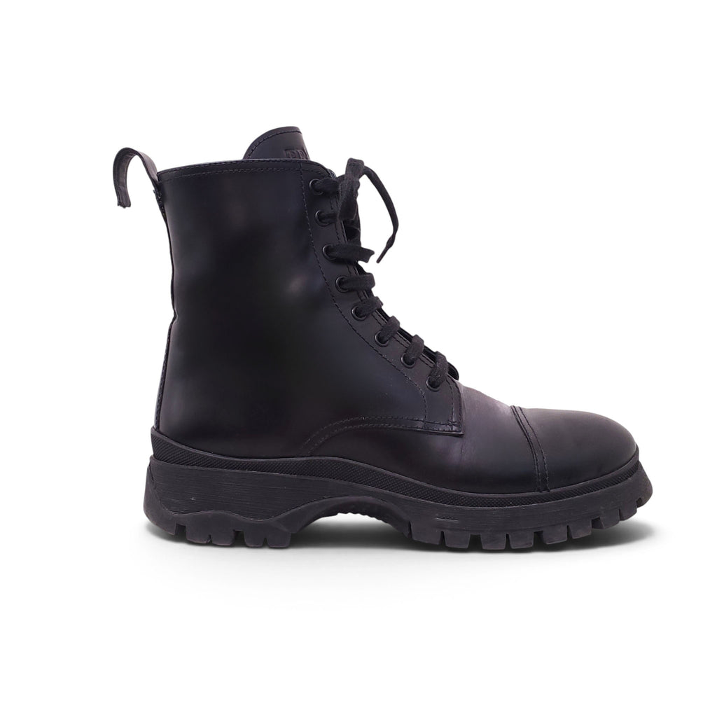 PRADA BLACK LOGO MOTO BOOTS - SIZE 38.5
