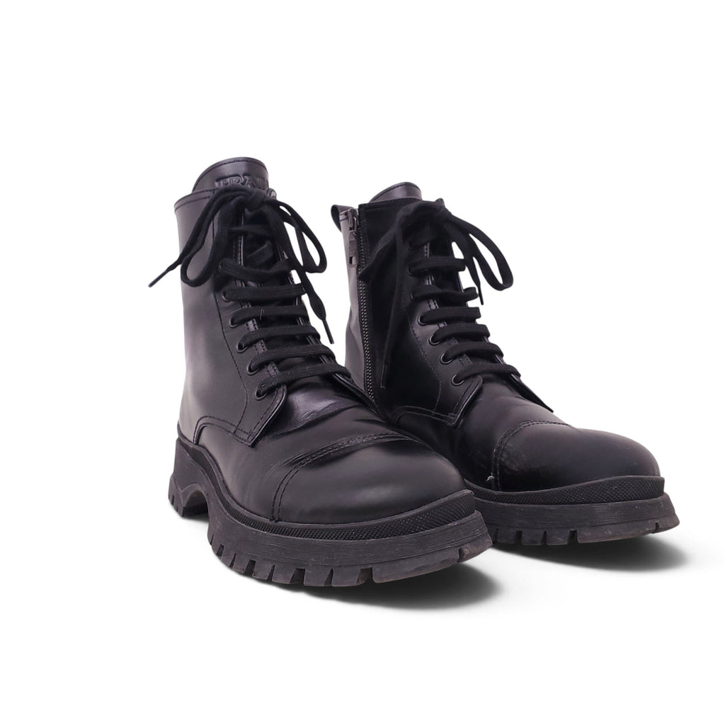 PRADA BLACK LOGO MOTO BOOTS - SIZE 38.5