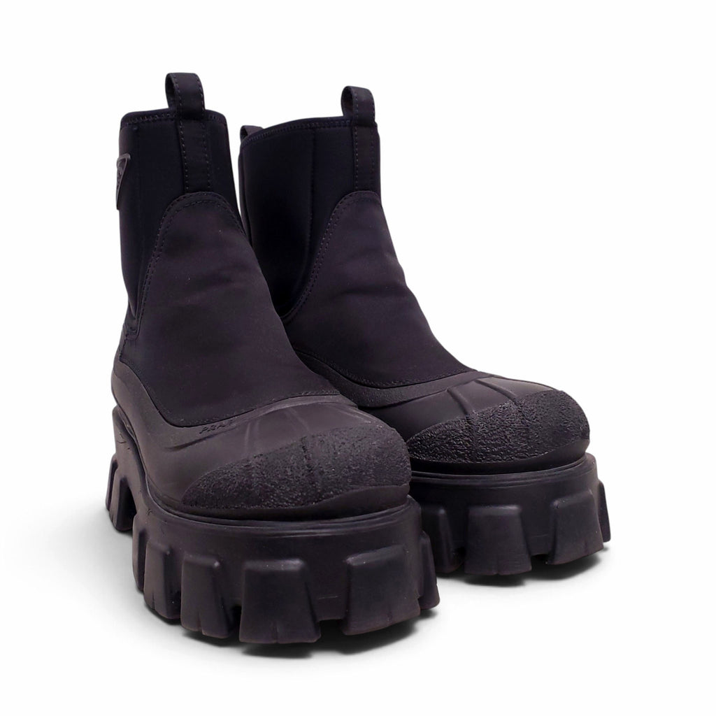 PRADA BLACK RE-NYLON LOGO BOOTS - SIZE 38.5