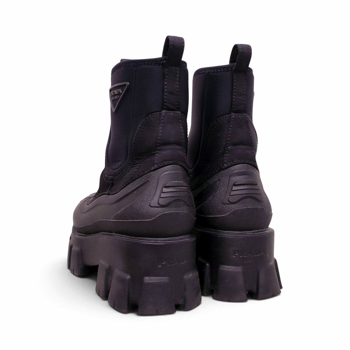 PRADA BLACK RE-NYLON LOGO BOOTS - SIZE 38.5