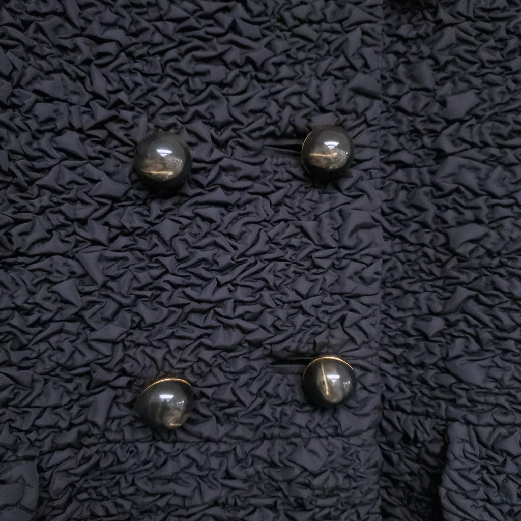 PRADA BLACK ROUCHED COAT WITH GOLD BUTTONS - SIZE 44
