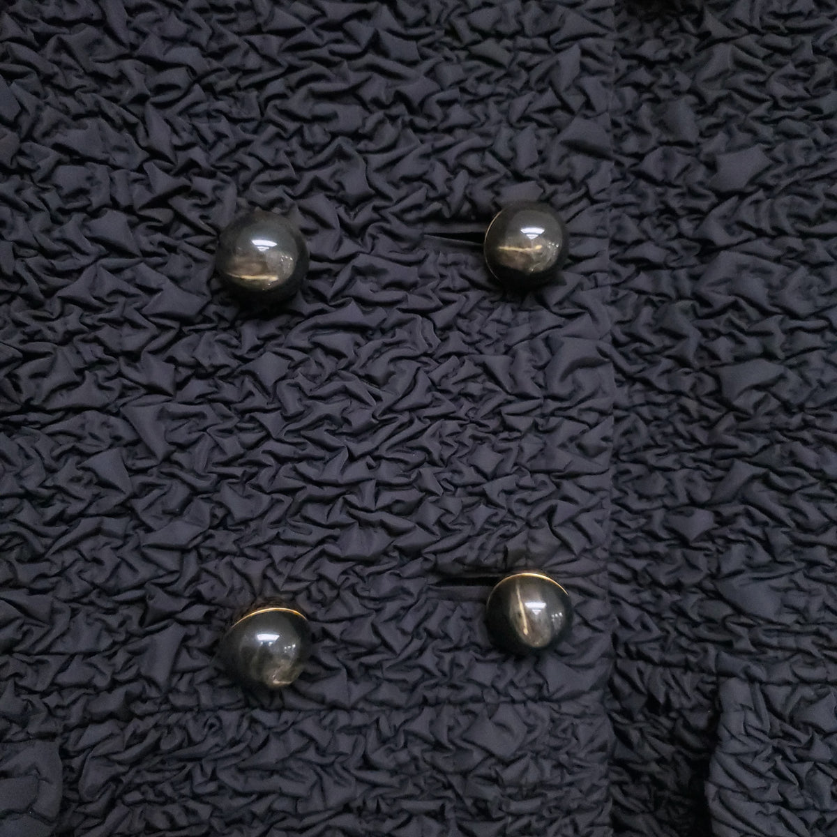 PRADA BLACK ROUCHED COAT WITH GOLD BUTTONS - SIZE 44