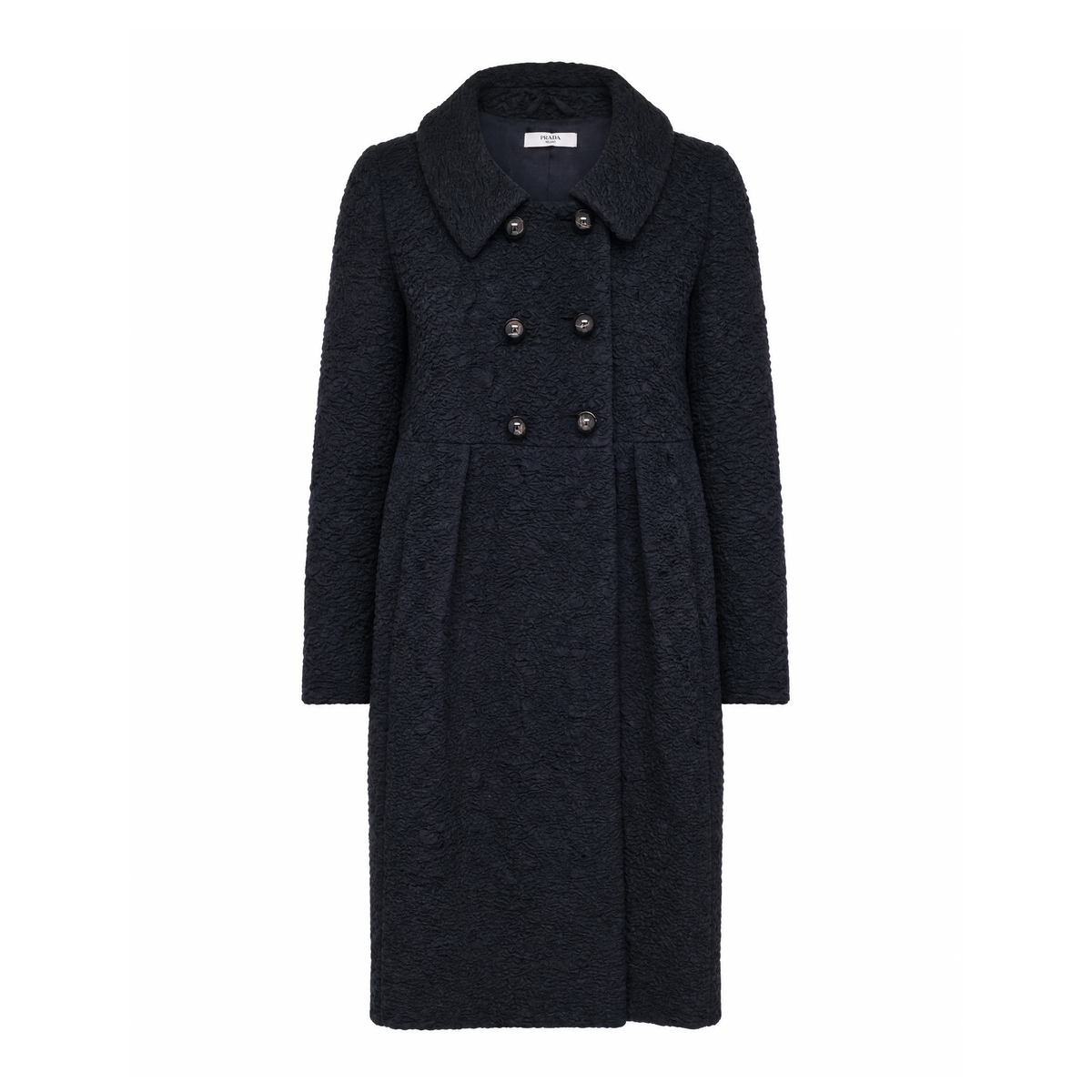 PRADA BLACK ROUCHED COAT WITH GOLD BUTTONS - SIZE 44