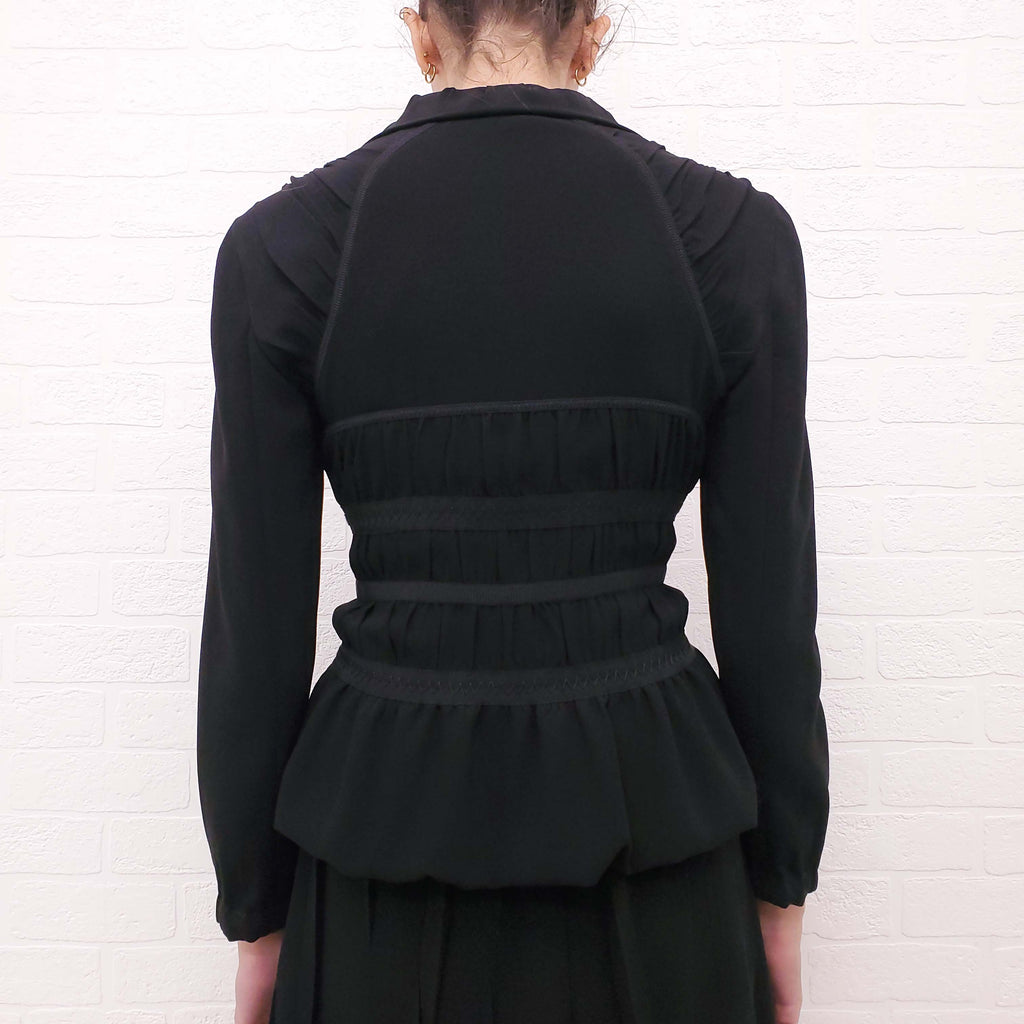 PRADA BLACK ROUCHED SKIRT SET WITH RIBBON DETAIL - SIZE 40