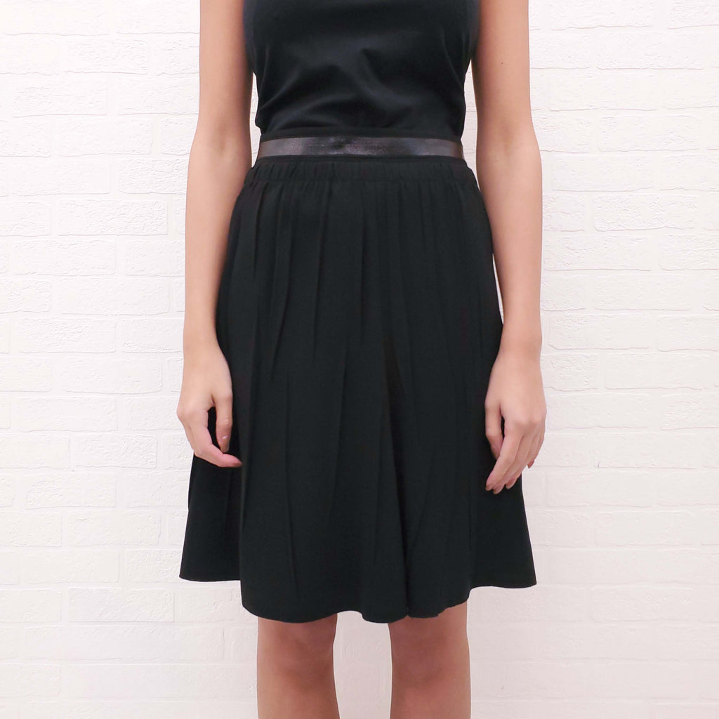 PRADA BLACK ROUCHED SKIRT SET WITH RIBBON DETAIL - SIZE 40