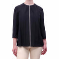 PRADA BLACK SILK BLOUSE WITH CREAM PIPING DETAIL - SIZE 42
