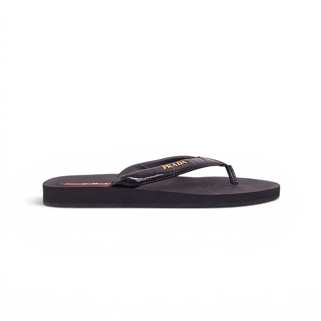 PRADA BLACK THONG SANDALS - SIZE 36.5