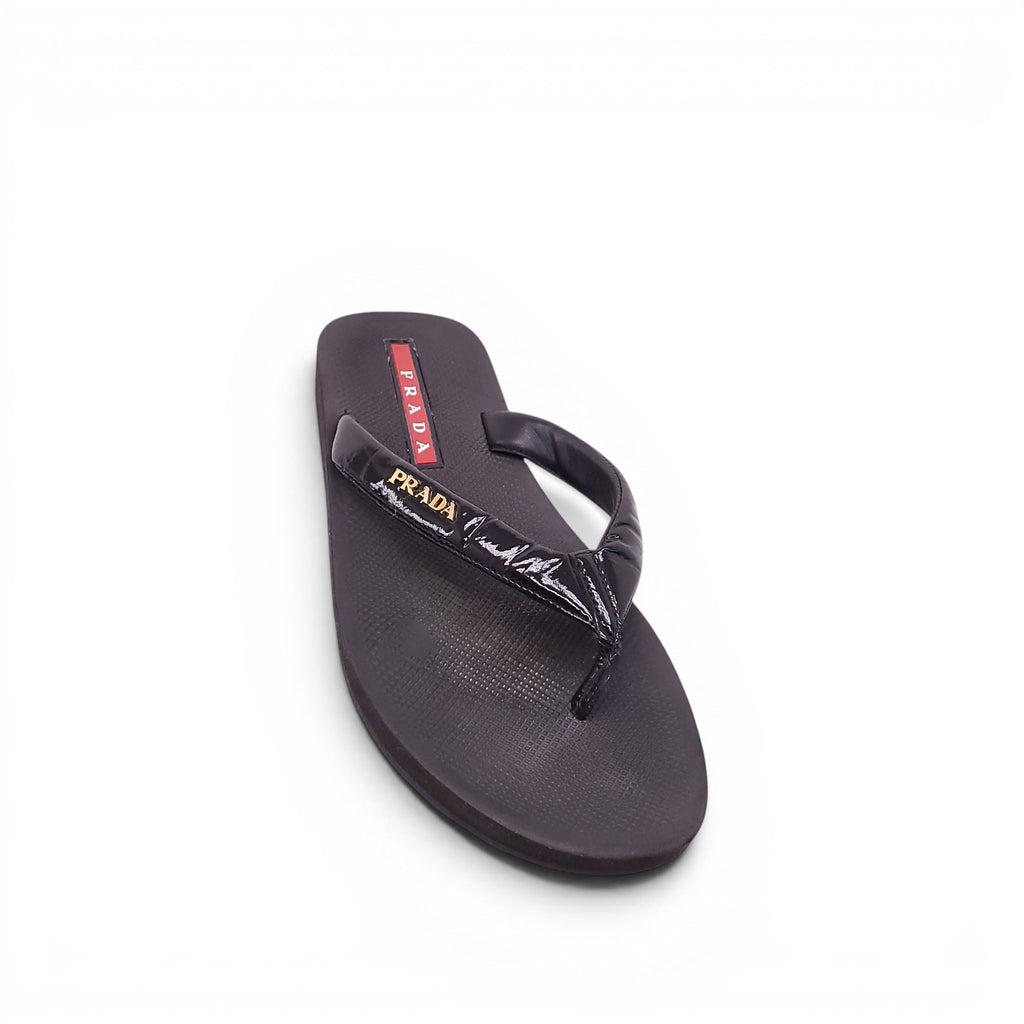 PRADA BLACK THONG SANDALS - SIZE 36.5
