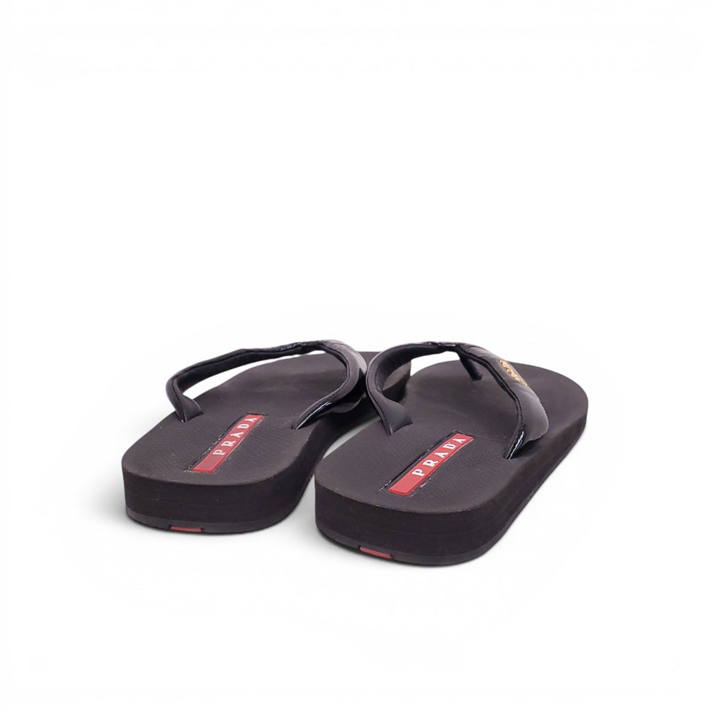 PRADA BLACK THONG SANDALS - SIZE 36.5