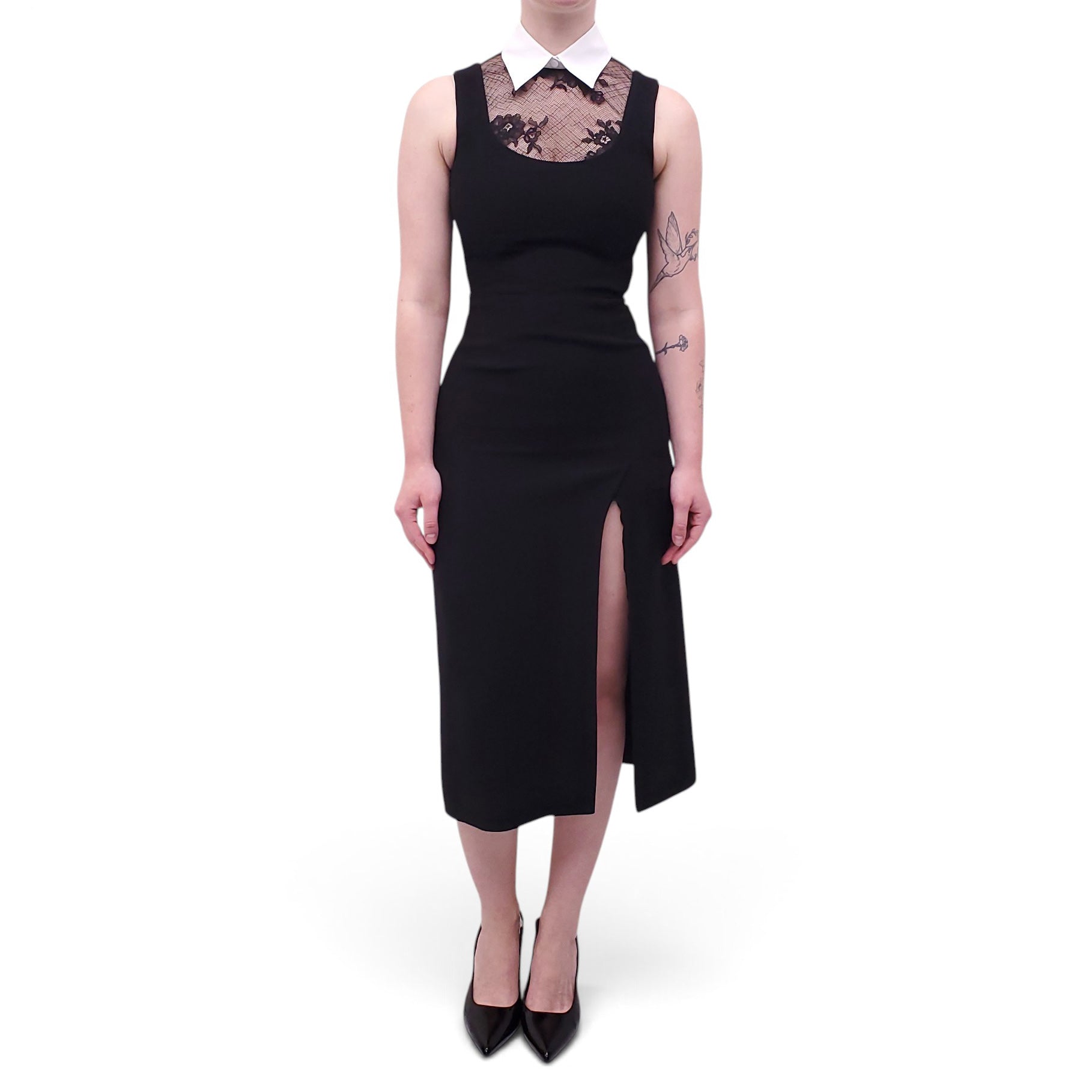 PRADA BLACK TUXEDO DRESS WITH LACE DETAIL - SIZE 36