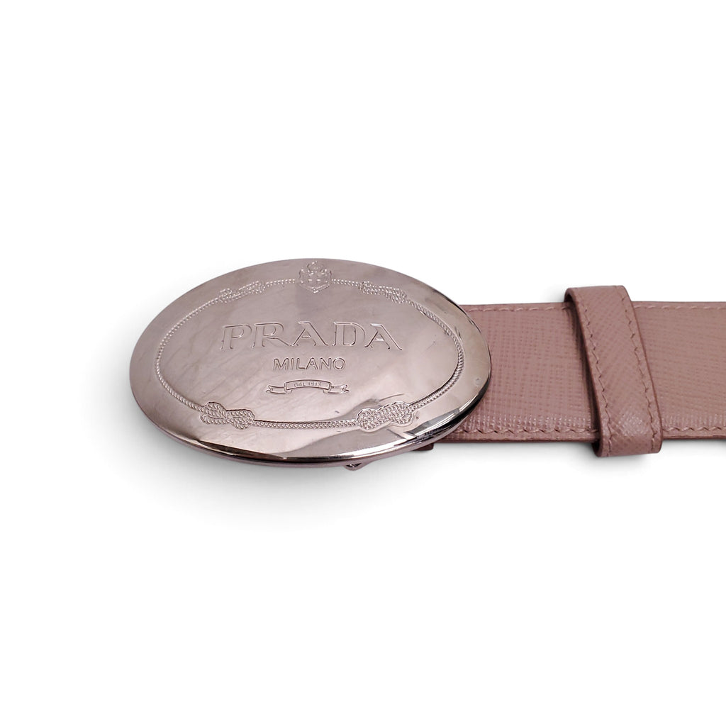 PRADA BLUSH PINK SILVER LOGO BELT - SIZE 80