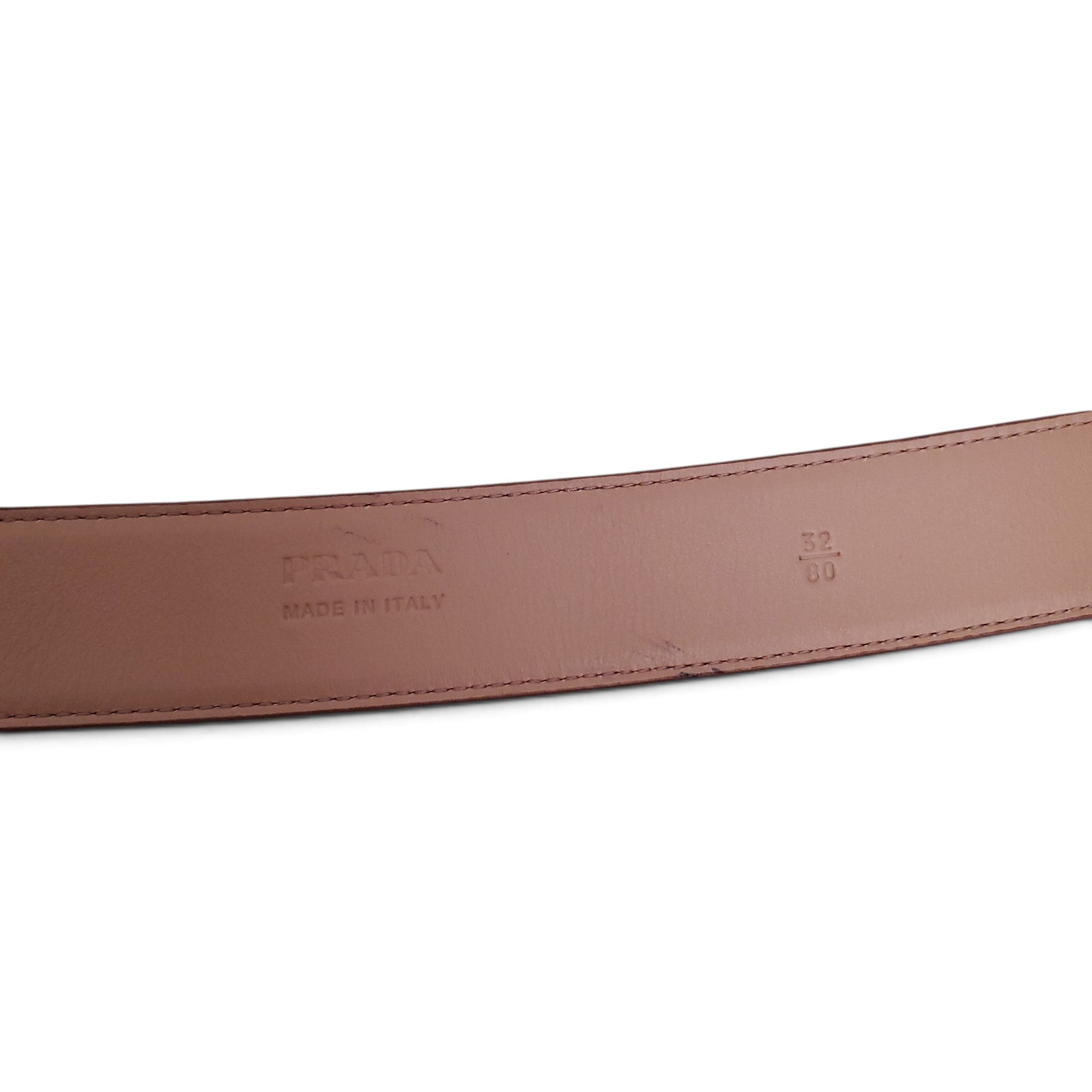 PRADA BLUSH PINK SILVER LOGO BELT - SIZE 80