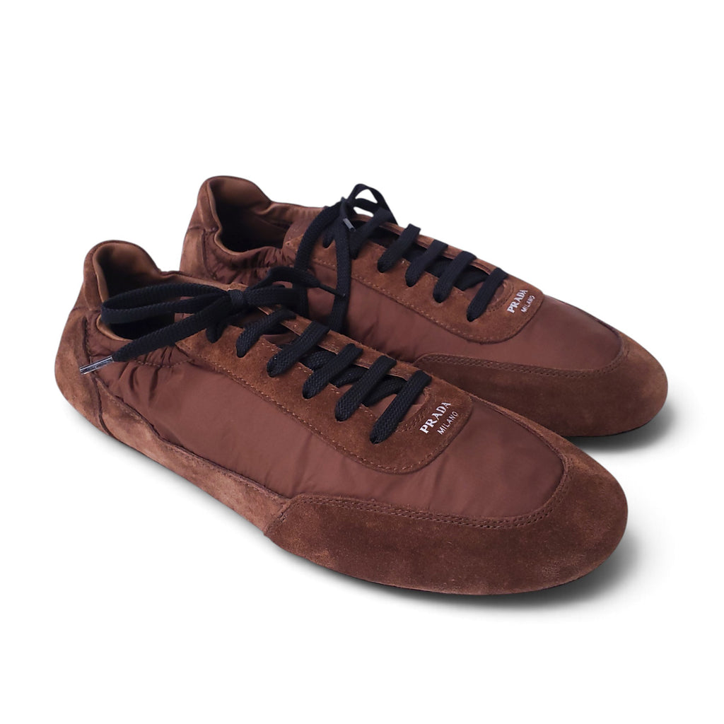 PRADA BROWN SOFT SCRUNCH SNEAKERS - SIZE 39