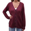 PRADA BURGUNDY CARDIGAN WITH BLUE STRIPE DETAIL - SIZE 40