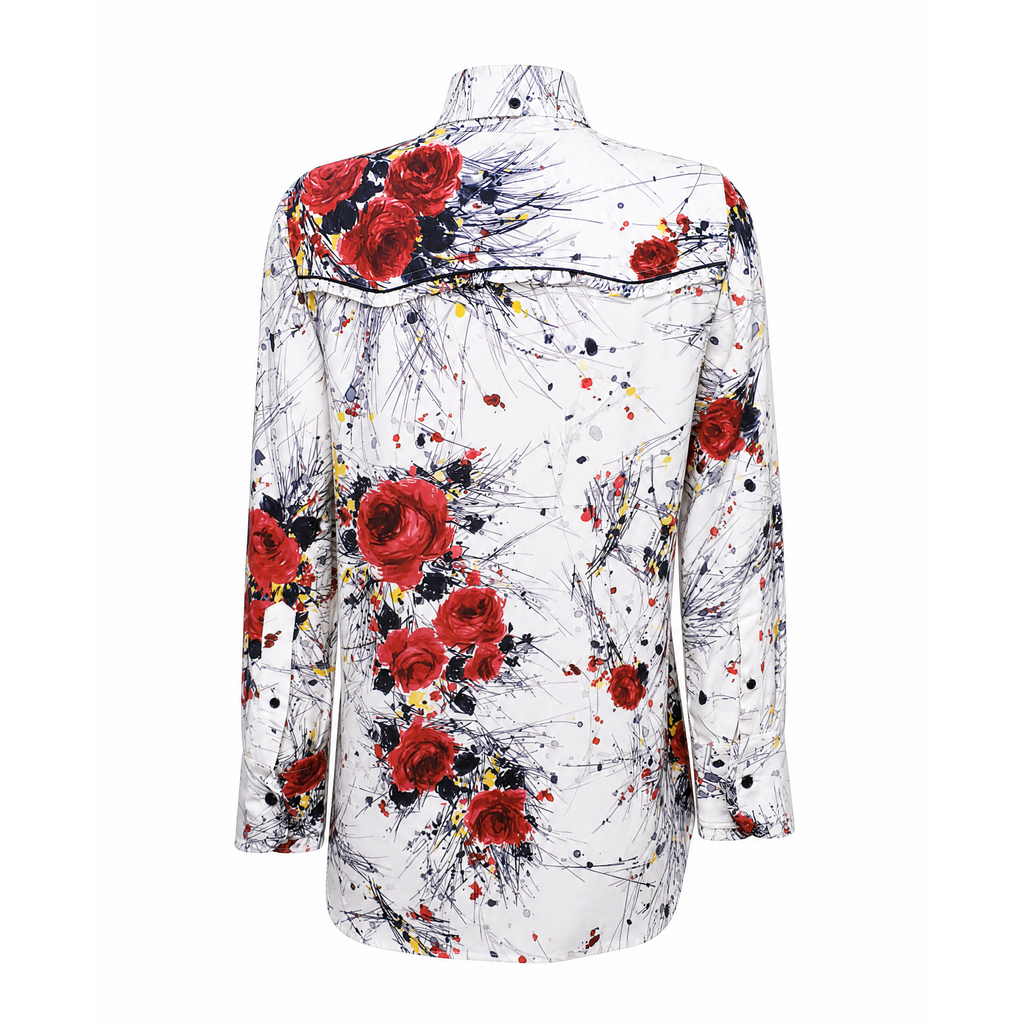 PRADA CREAM FLORAL WESTERN TUXEDO BLOUSE - SIZE 42