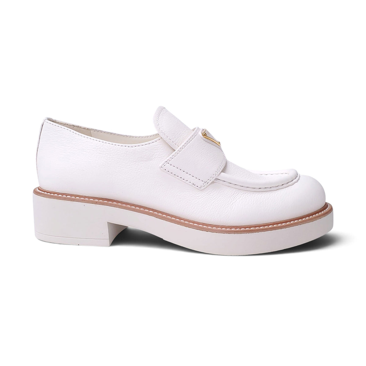 PRADA CREAM LOGO LOAFERS - SIZE 39