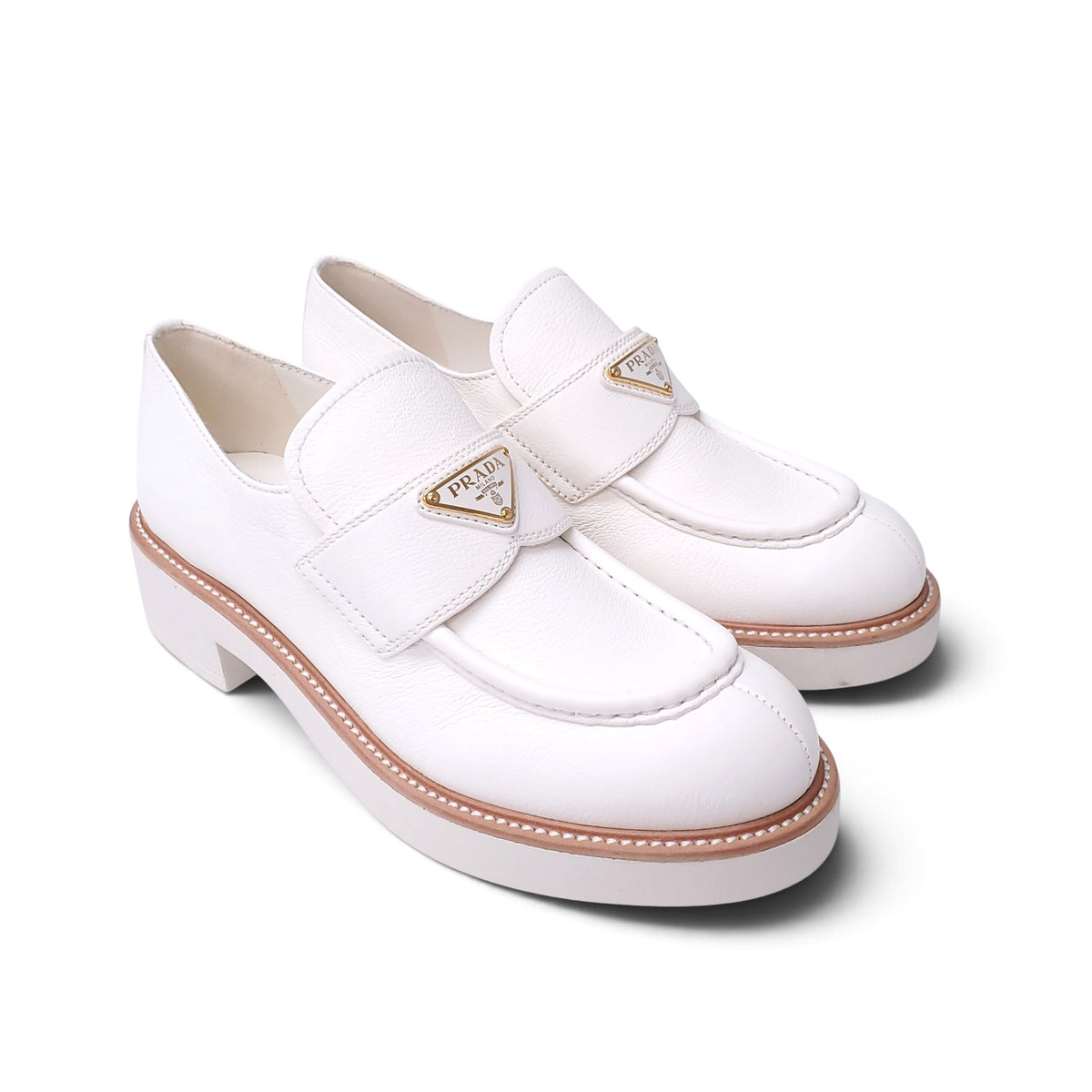 PRADA CREAM LOGO LOAFERS - SIZE 39