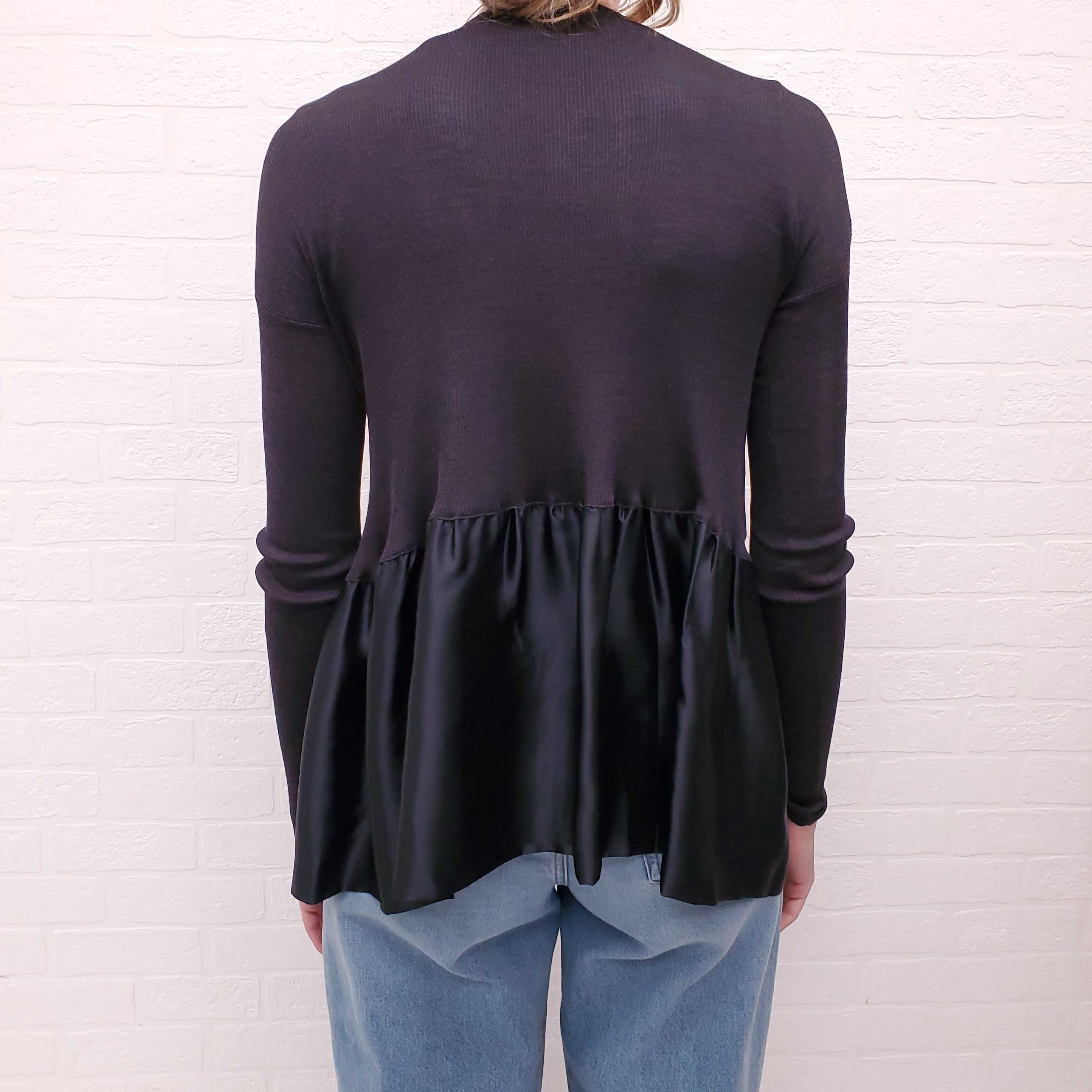 PRADA DARK GREY RIBBED SWEATER WITH PEPLUM DETAIL - SIZE 44