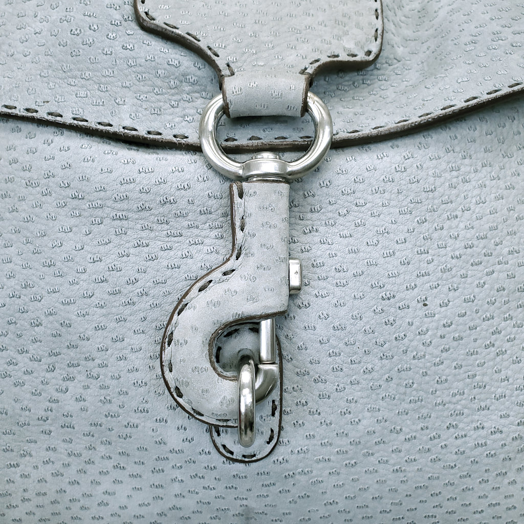 PRADA ENAMELED METAL TRIANGLE SUEDE SHOULDER BAG