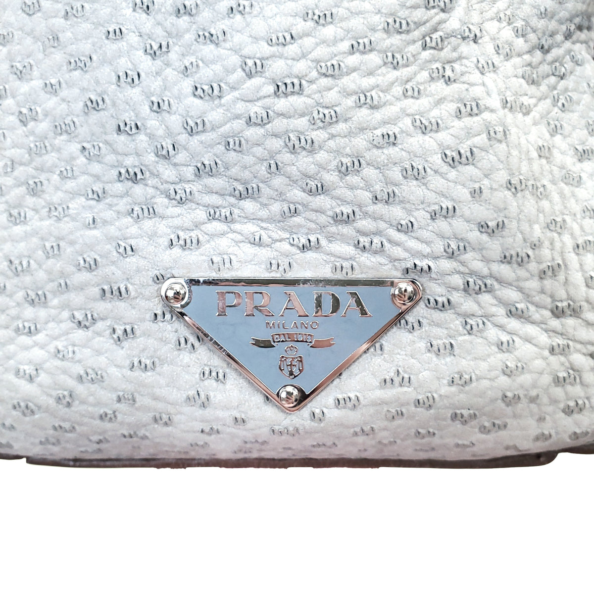 PRADA ENAMELED METAL TRIANGLE SUEDE SHOULDER BAG