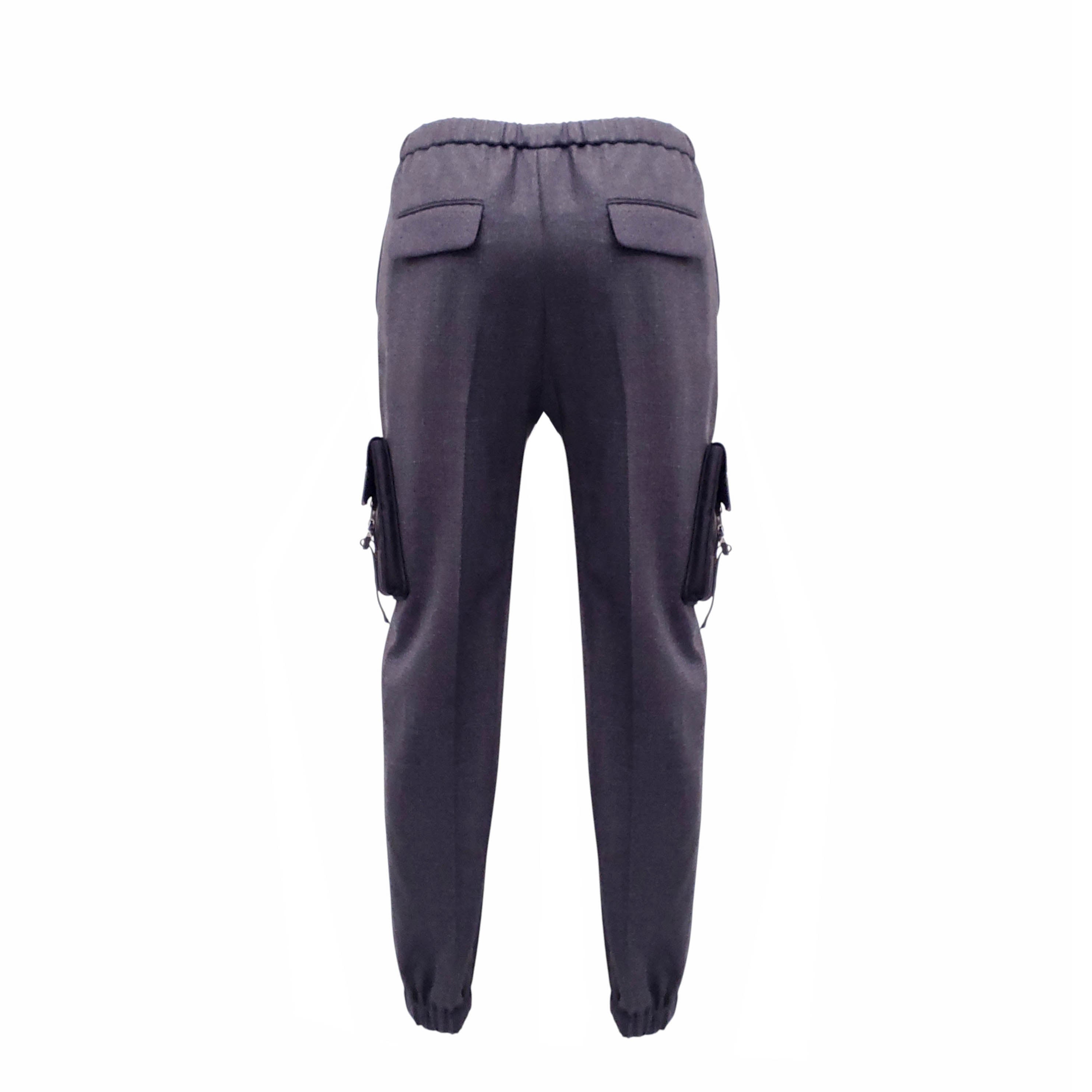 PRADA GREY CARGO PANTS WITH NYLON LOGO POCKETS - SIZE 42