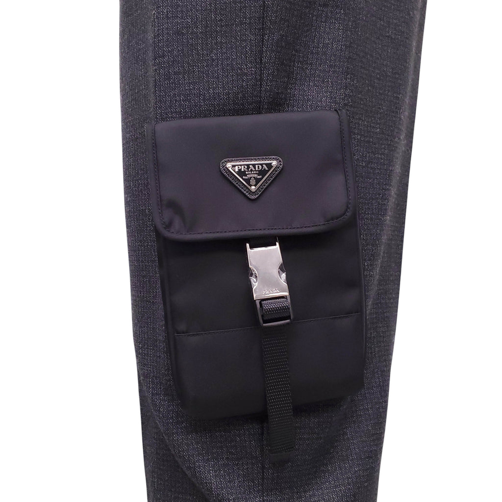 PRADA GREY CARGO PANTS WITH NYLON LOGO POCKETS - SIZE 42