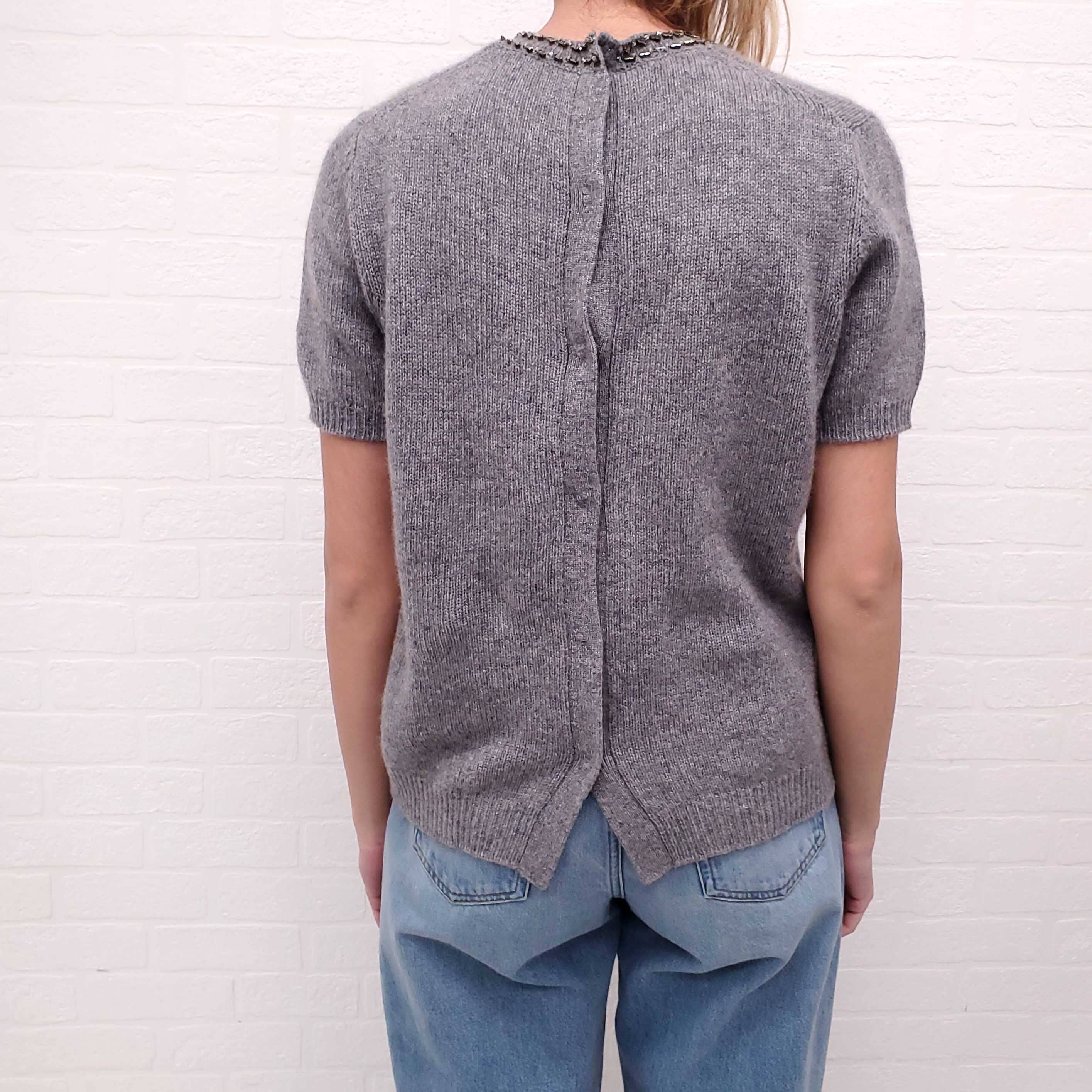 PRADA GREY CASHMERE SWEATER WITH CRYSTAL DETAILS - SIZE 44