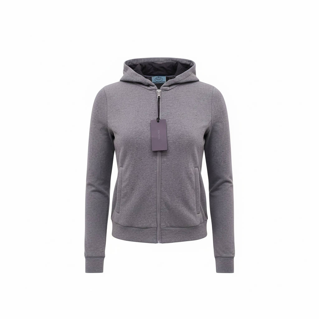 PRADA GREY ZIP-UP SWEATSHIRT - SIZE S