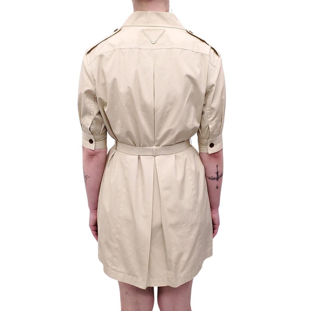 PRADA KHAKI DRESS WITH BELT AND LOGO DETAIL - SIZE 36