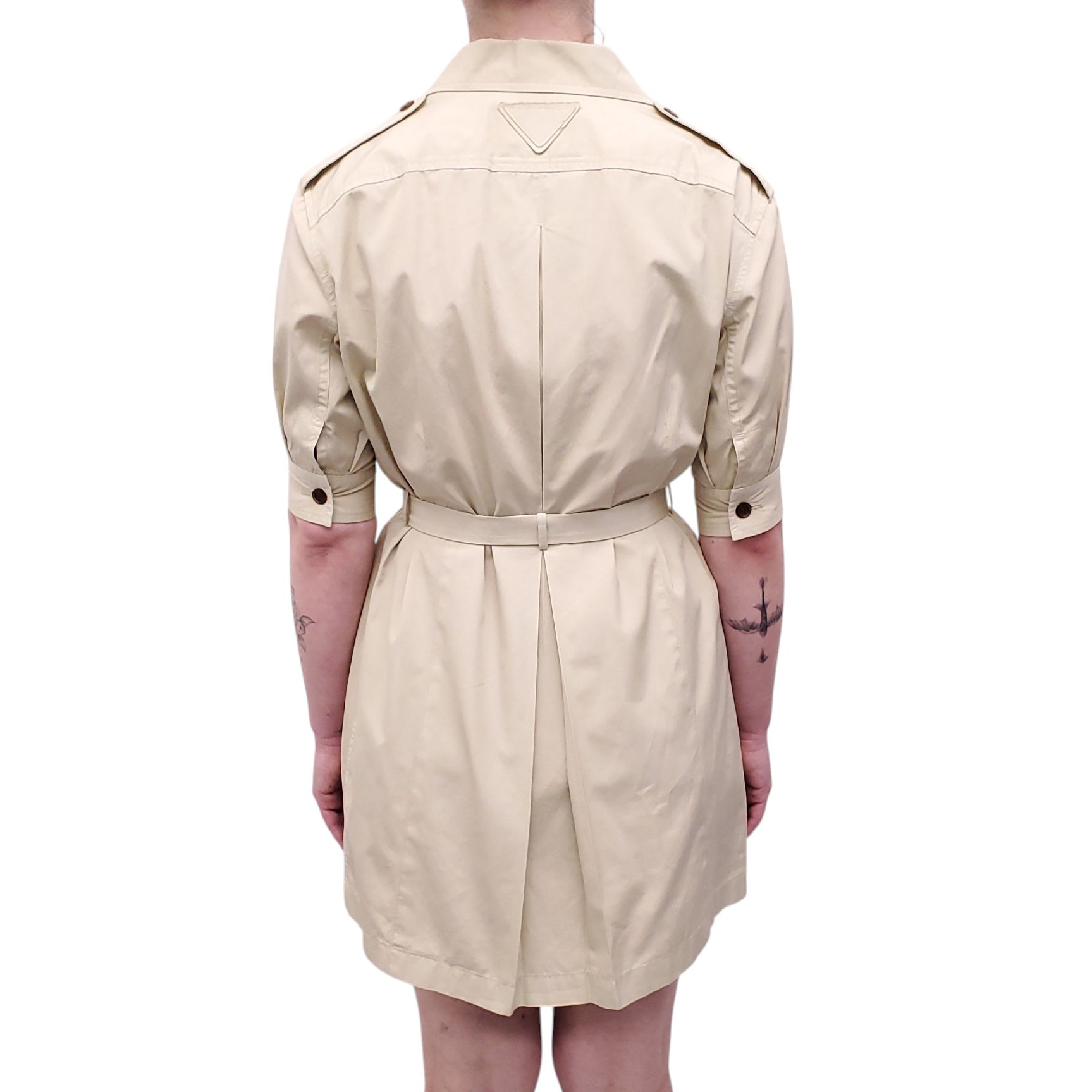 PRADA KHAKI DRESS WITH BELT AND LOGO DETAIL - SIZE 36