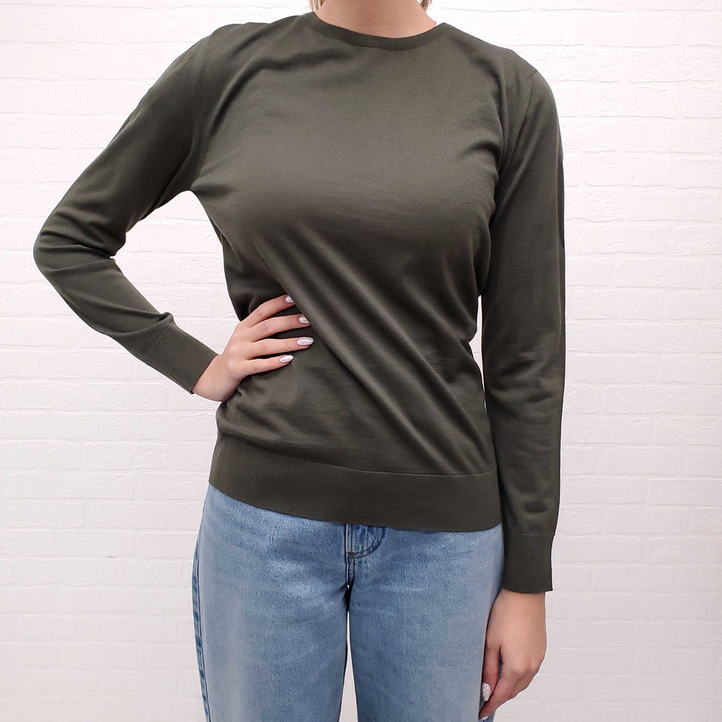 PRADA KHAKI GREEN THIN WOOL SWEATER - SIZE 40