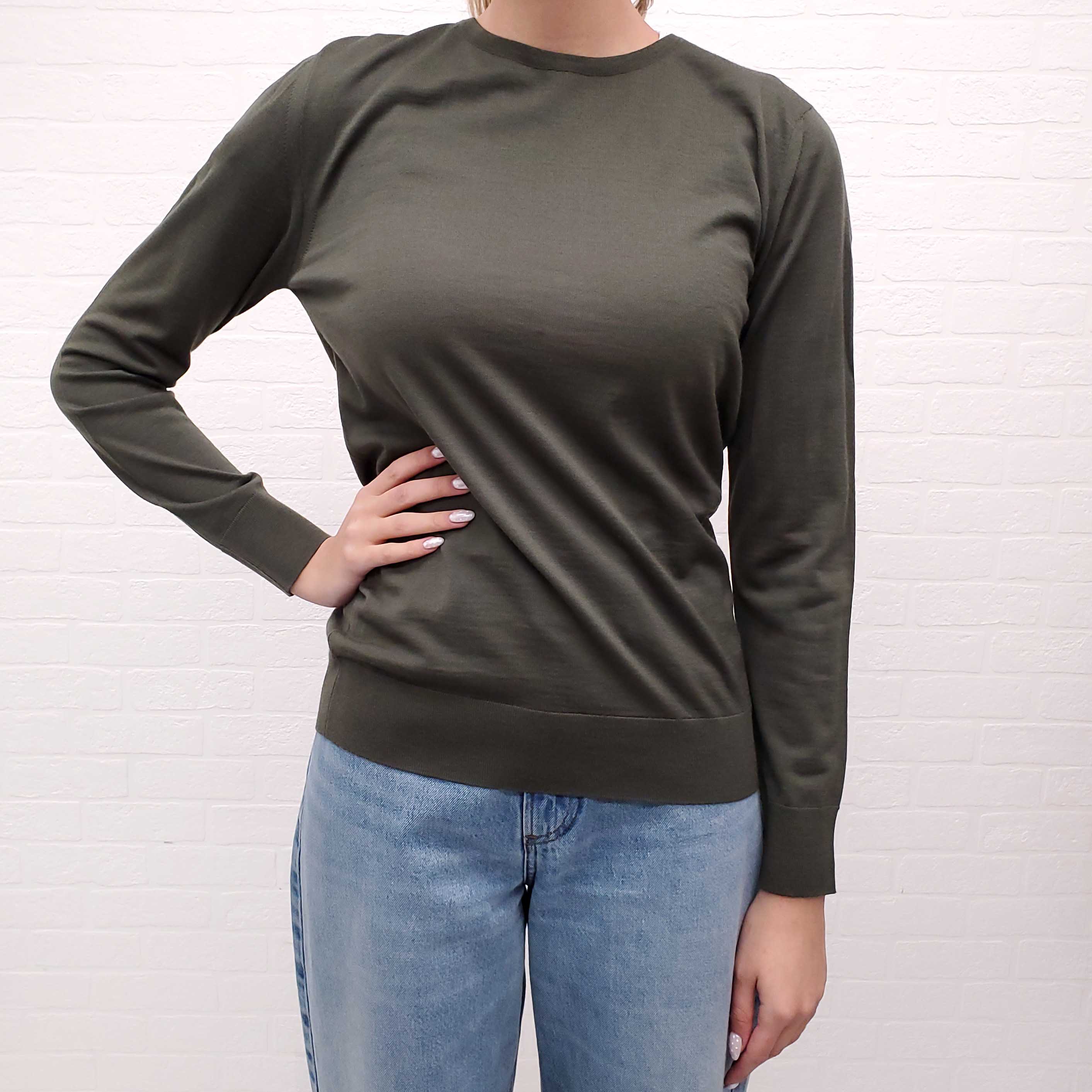 PRADA KHAKI GREEN THIN WOOL SWEATER - SIZE 40