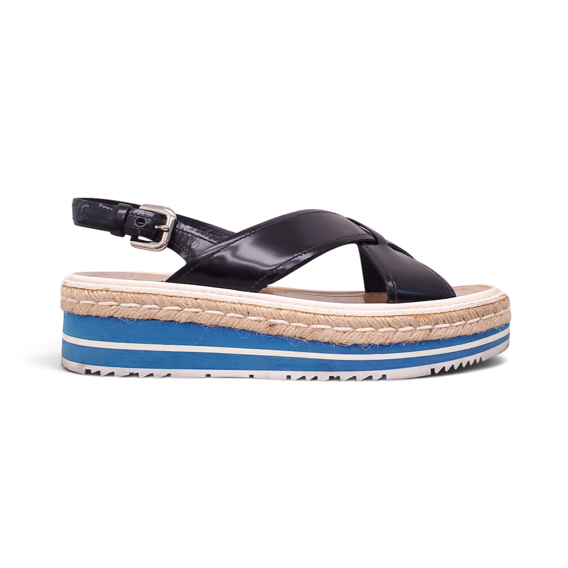PRADA LEATHER AND RAFFIA SANDALS - SIZE 38.5