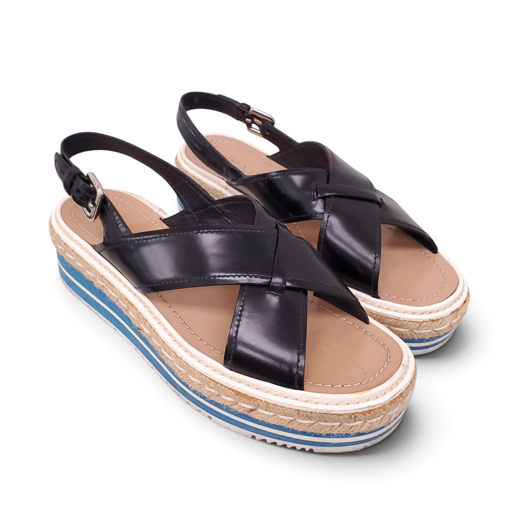 PRADA LEATHER AND RAFFIA SANDALS - SIZE 38.5