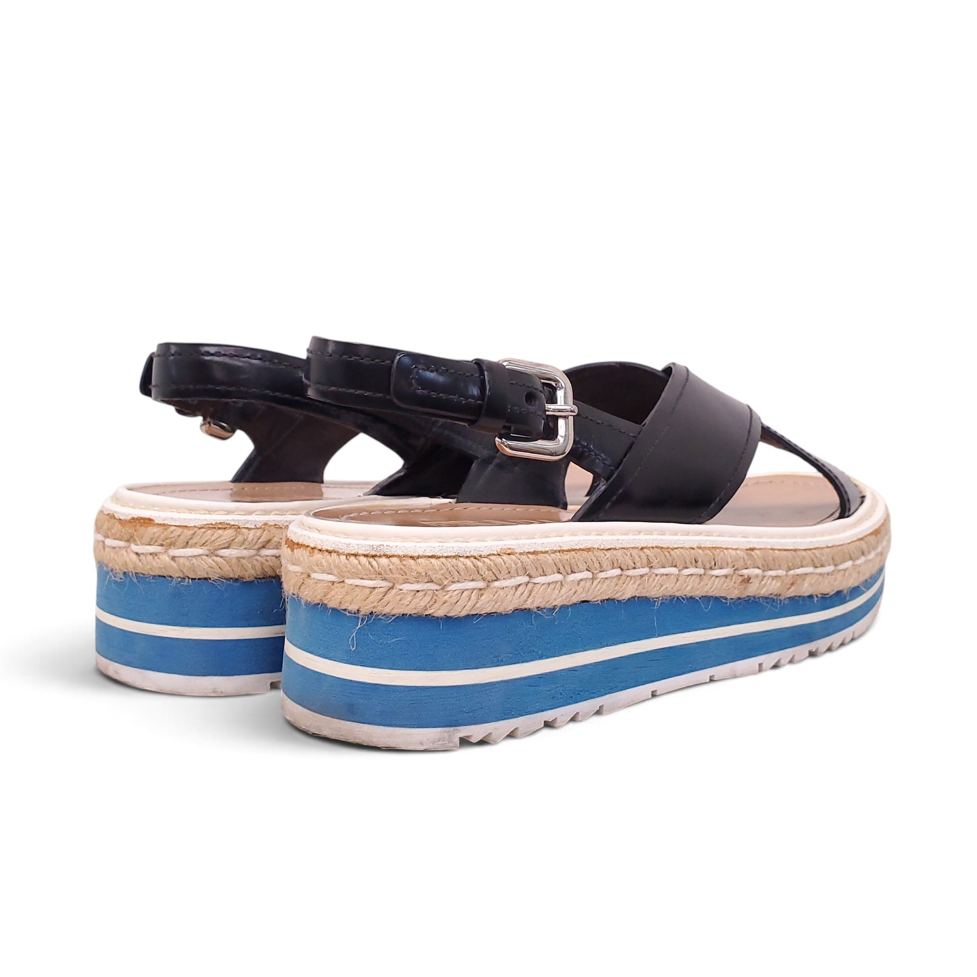 PRADA LEATHER AND RAFFIA SANDALS - SIZE 38.5