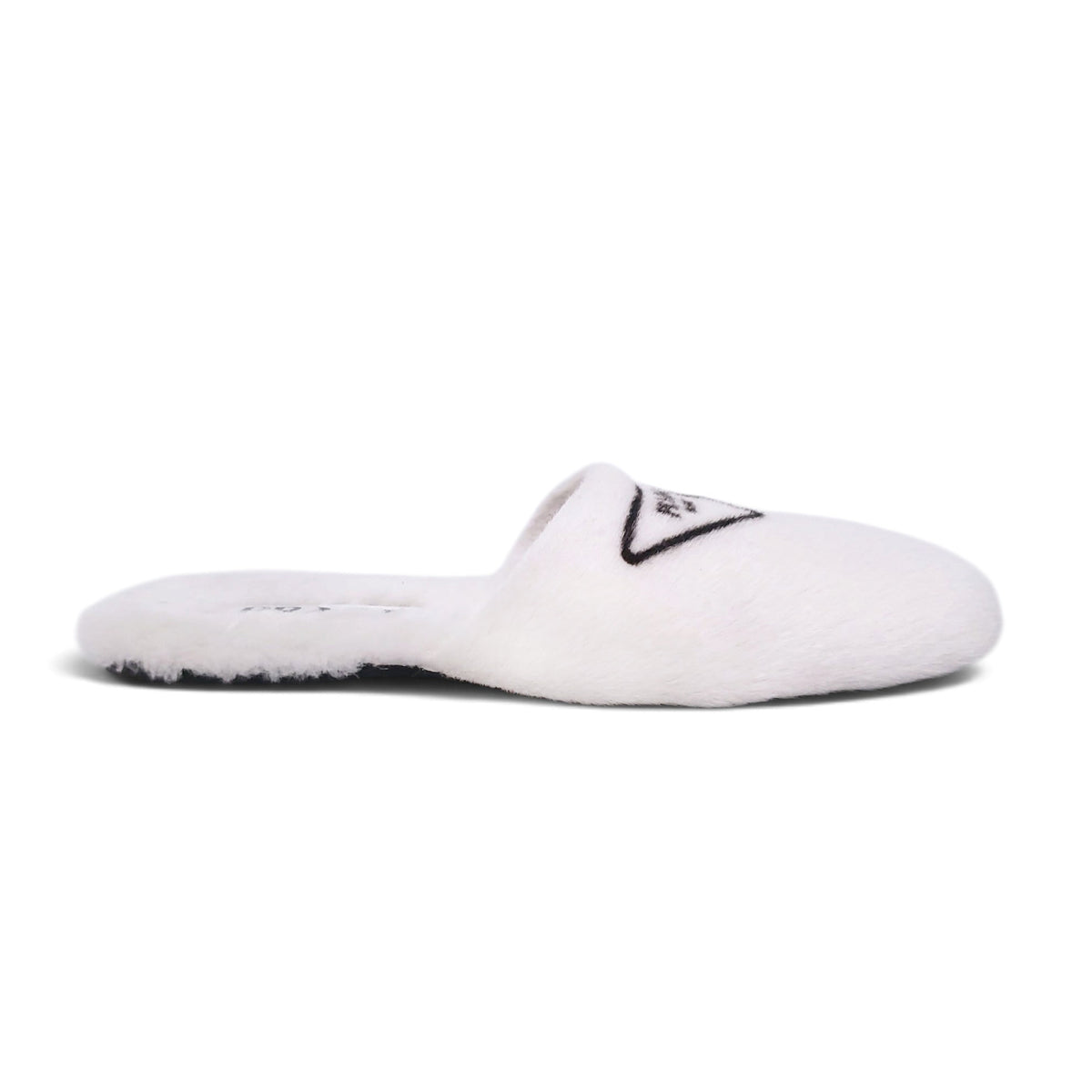 PRADA LOGO SHEARLING LOGO MULES - SIZE 38.5